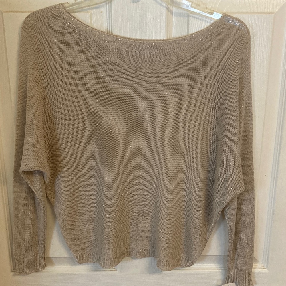 Tempo Paris Taupe Scoop Neck Lightweight Sparkle Sweater